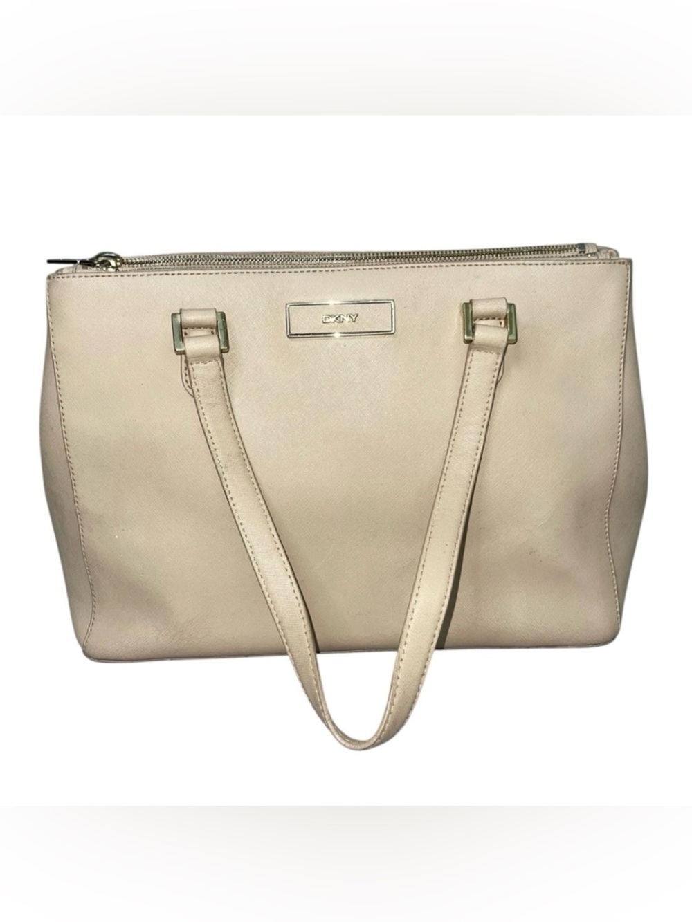 DKNY Leather Purse Tote Beige Modern Clean Girl Minimalist Y2K Neutral Travel